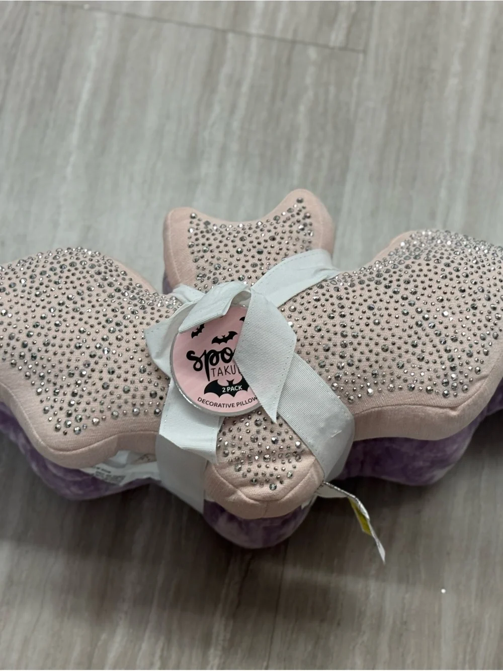 2 Bat Pillow with Rhinestones - Lavender & Light Pink